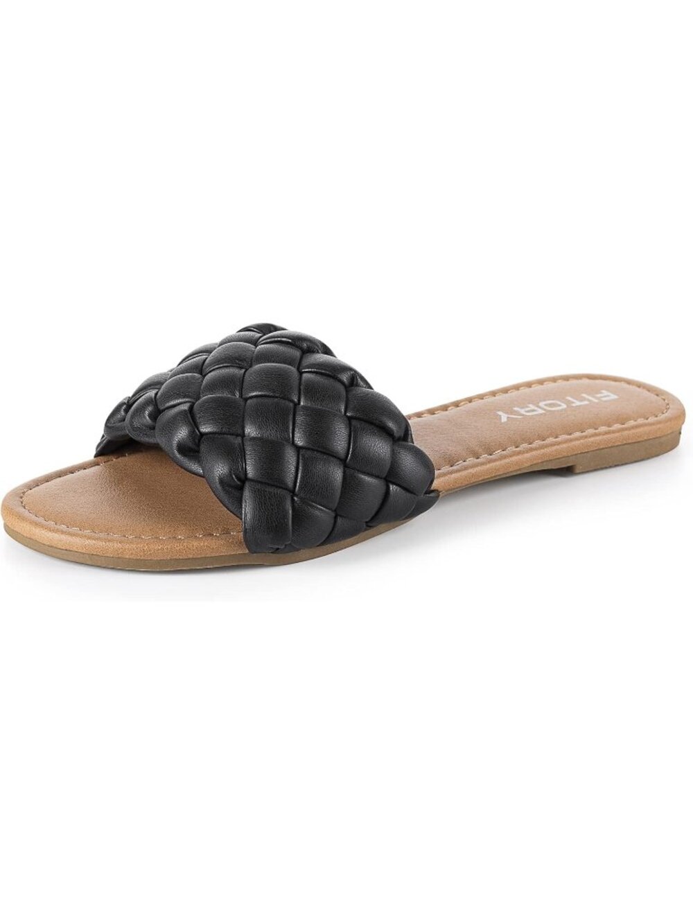 Women's Black Comfortable Dressy Style Round Open Toe Slip On Flat Sandal Shoes